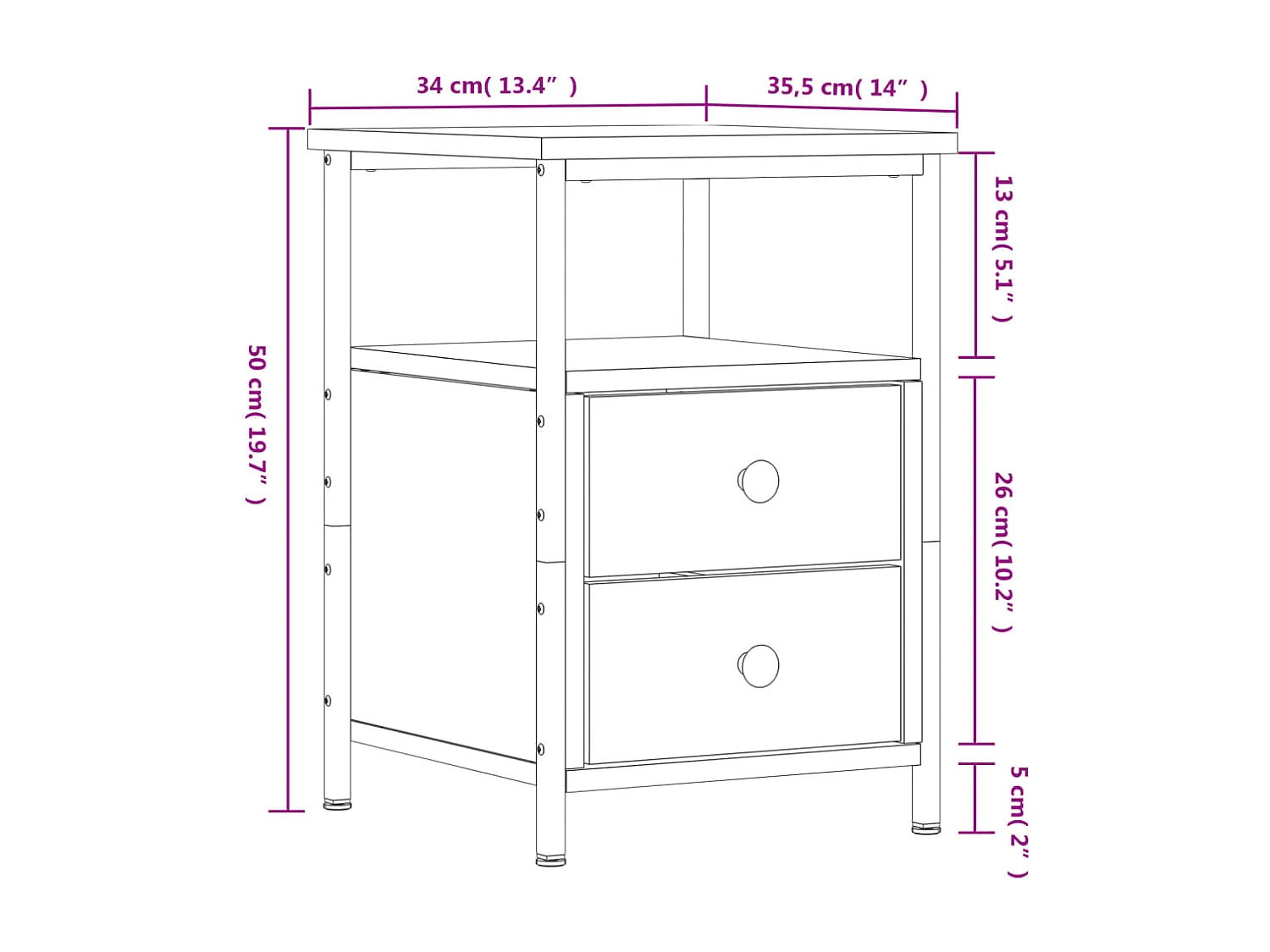 Table de chevet chêne sonoma 34x35,5x50 cm bois d'ingénierie