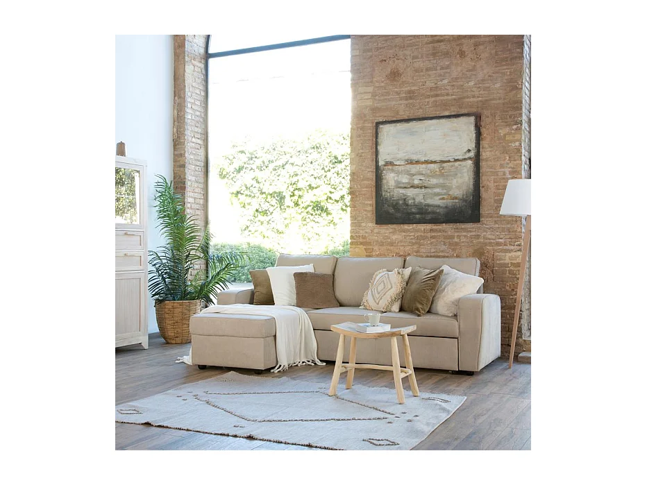Divano con penisola testo, schiuma pu, legno e pannello a particelle Beige (400) 157x88
