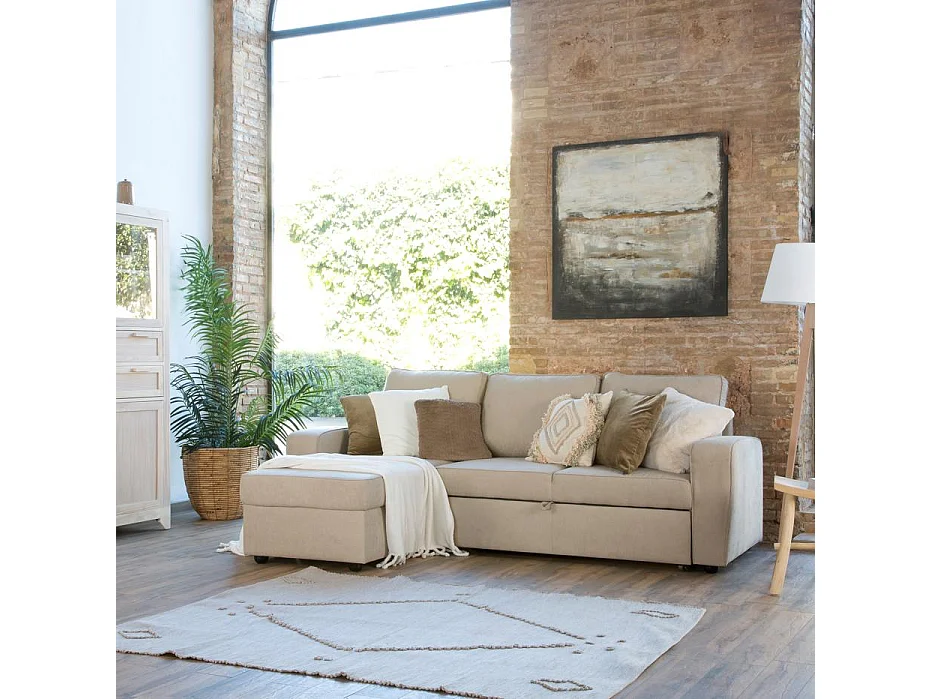 Divano con penisola testo, schiuma pu, legno e pannello a particelle Beige (400) 157x88