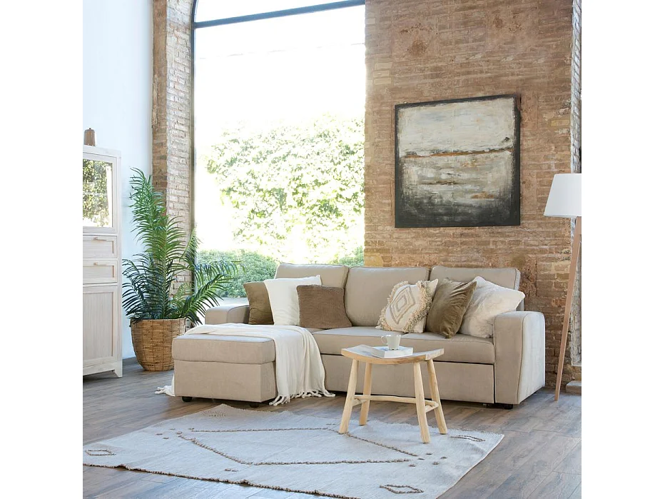 Divano con penisola testo, schiuma pu, legno e pannello a particelle Beige 157x88