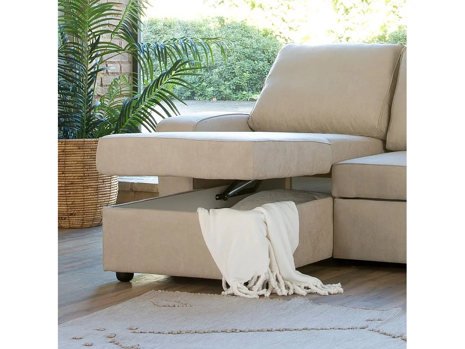 Divano con penisola testo, schiuma pu, legno e pannello a particelle Beige 157x88
