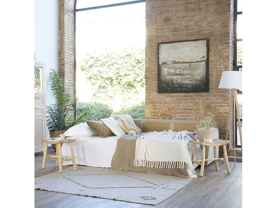 Divano con penisola testo, schiuma pu, legno e pannello a particelle Beige 157x88