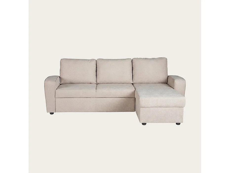 Divano con penisola testo, schiuma pu, legno e pannello a particelle Beige 157x88
