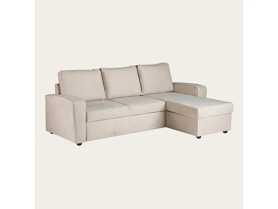 Divano con penisola testo, schiuma pu, legno e pannello a particelle Beige 157x88