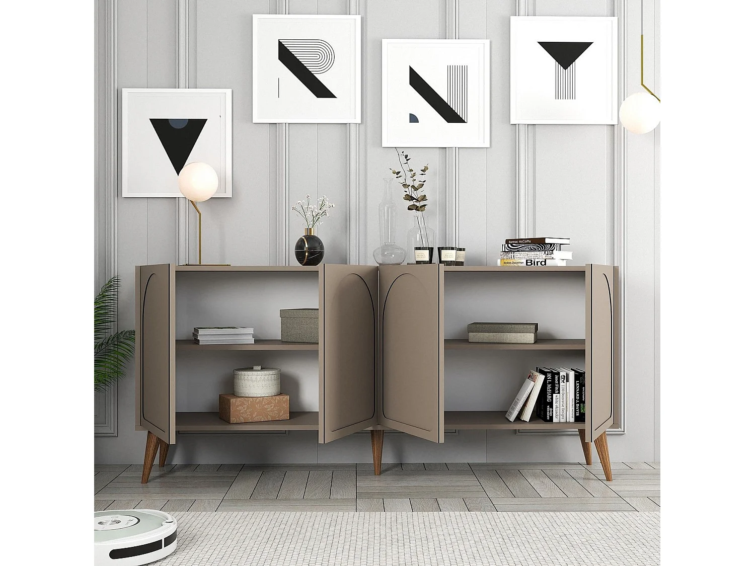 Aparador – 180 cm – Atlas e Nogueira – Painel de Partículas Revestido a Melamina