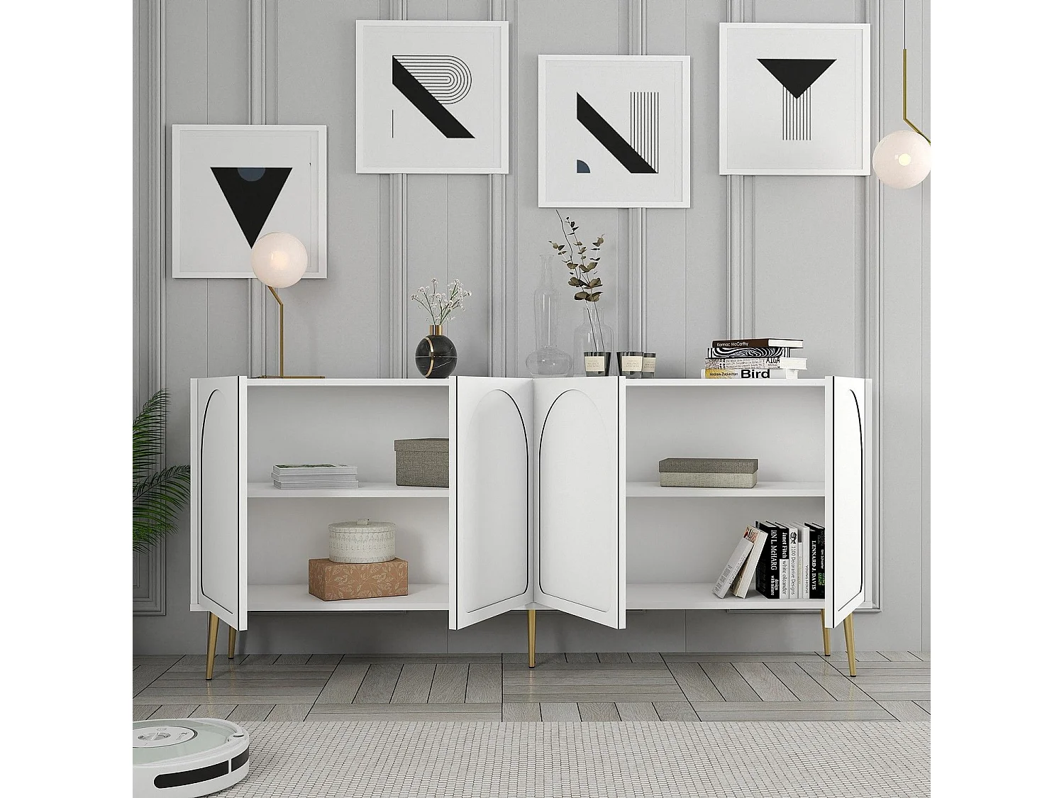Aparador – 180 x 80 x 35 cm – Branco e Dourado – Painel de Partículas