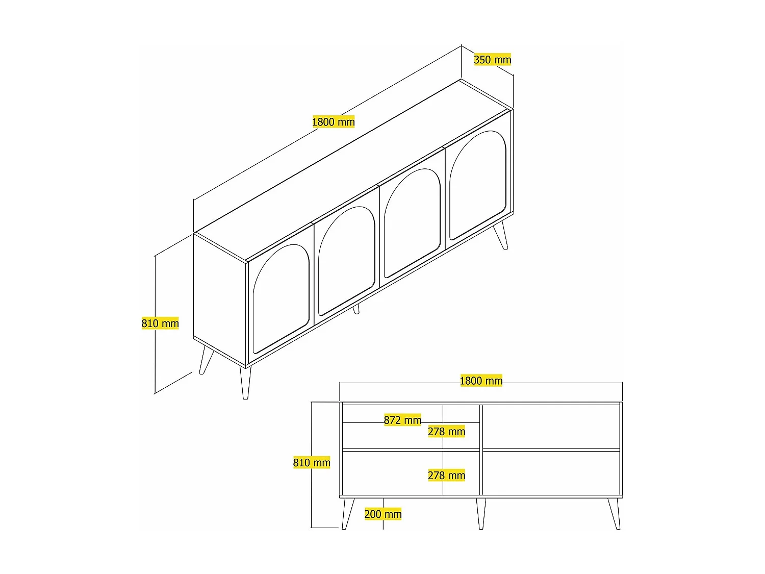 Aparador – 180 x 81 x 35 cm – Crema y Nogal – Tablero de partículas recubierto de melamina