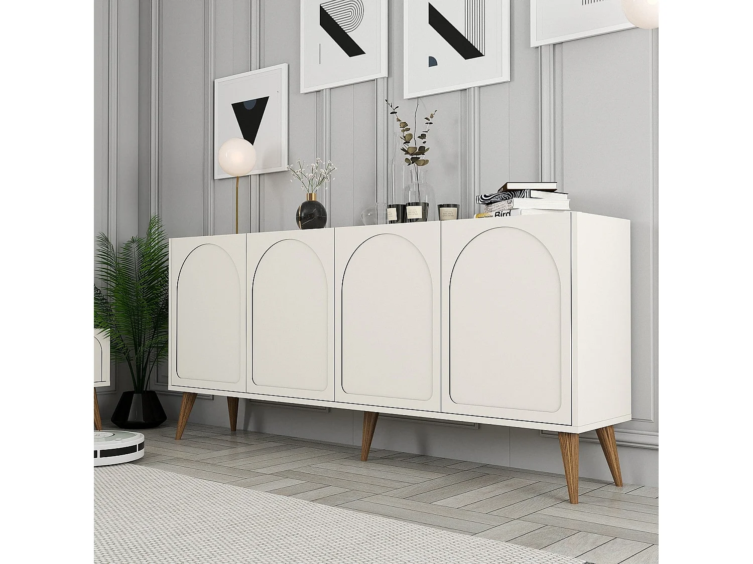 Aparador – 180 x 81 x 35 cm – Crema y Nogal – Tablero de partículas recubierto de melamina