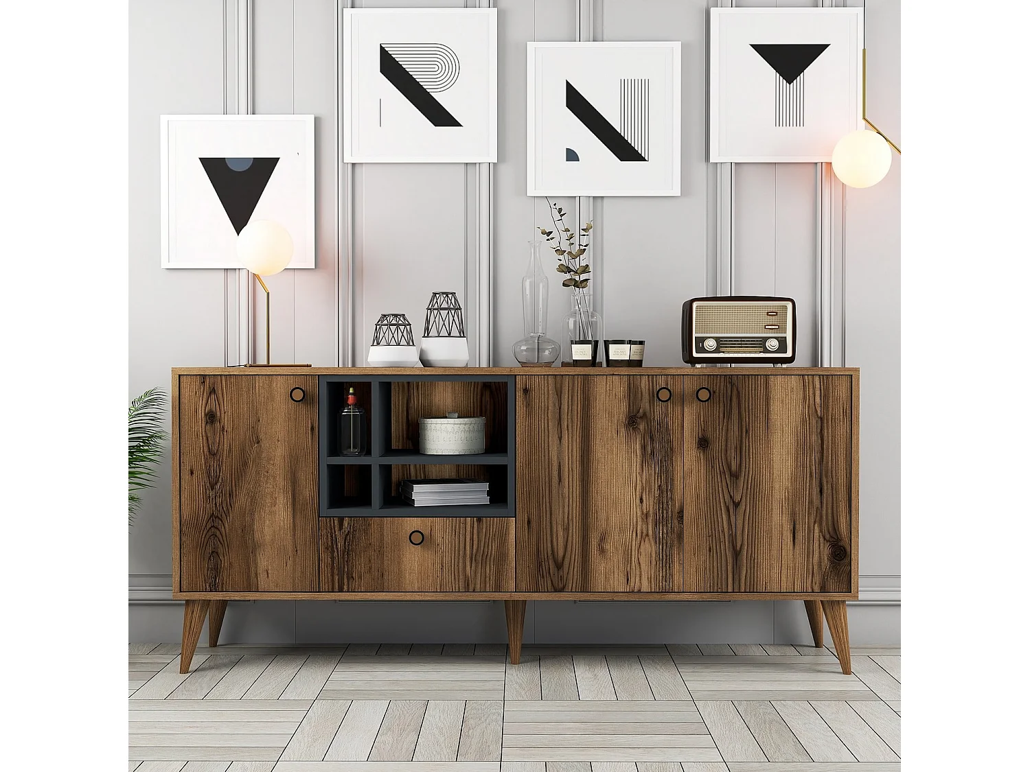 Buffetmoderne 4 portes Sened Sened L180cm Bois foncé