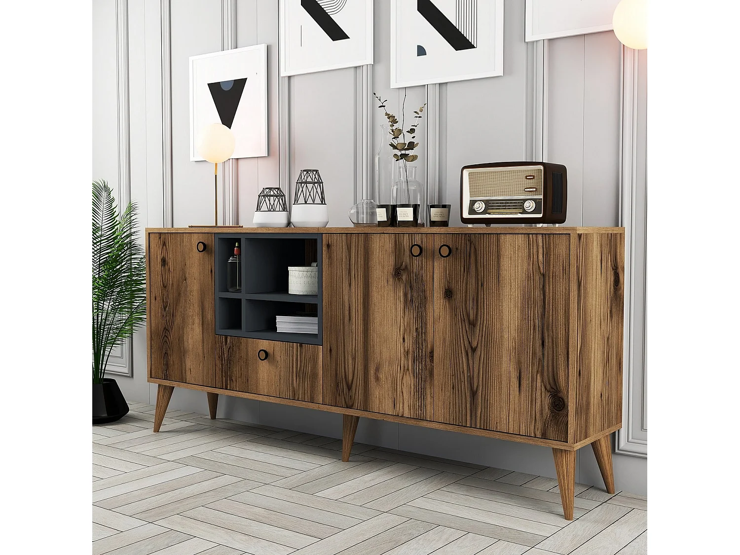 Buffetmoderne 4 portes Sened Sened L180cm Bois foncé