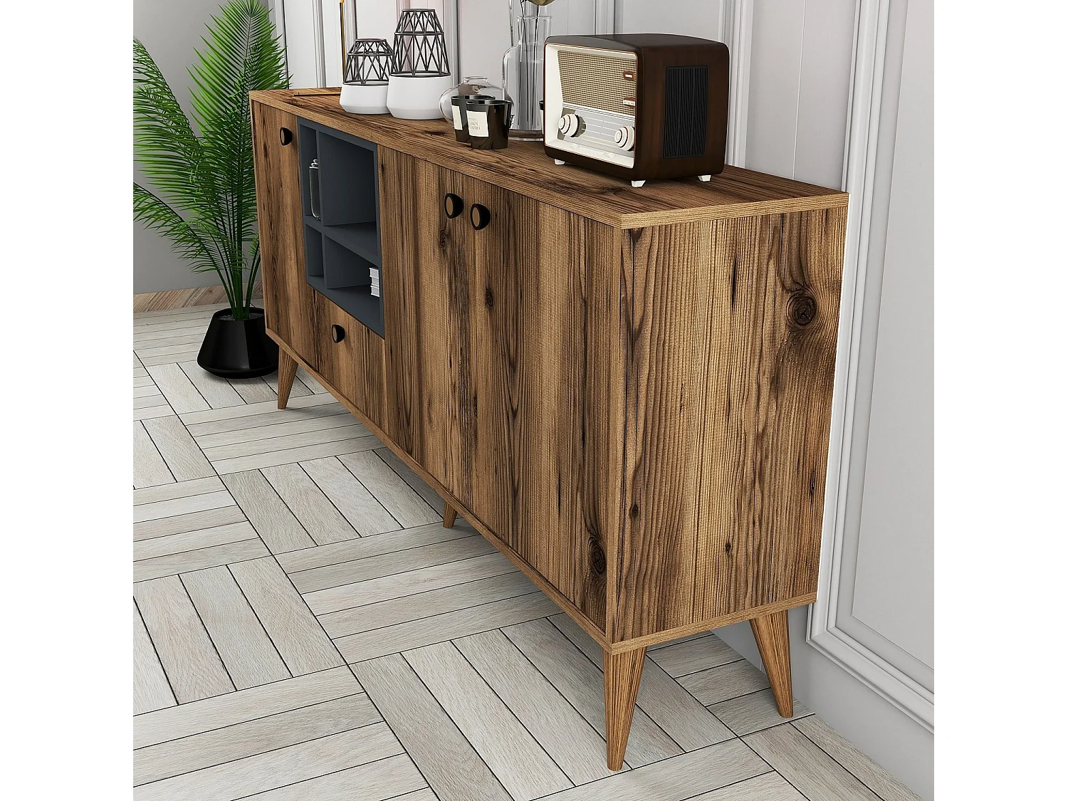 Buffetmoderne 4 portes Sened Sened L180cm Bois foncé