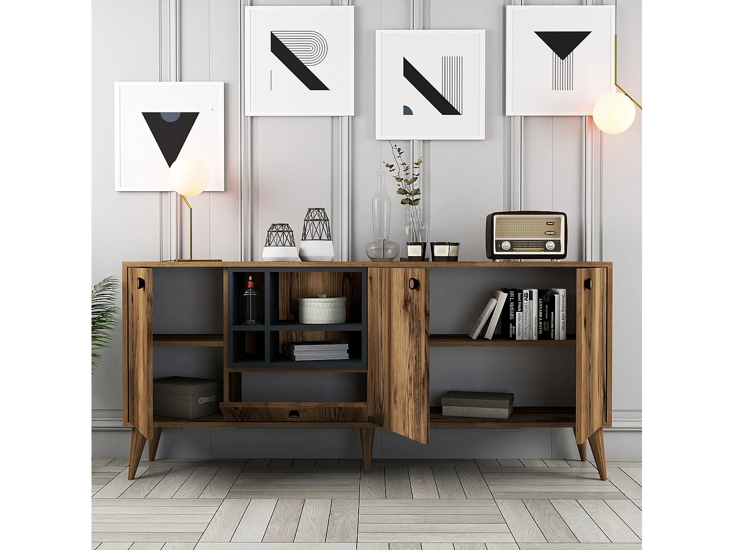 Buffetmoderne 4 portes Sened Sened L180cm Bois foncé