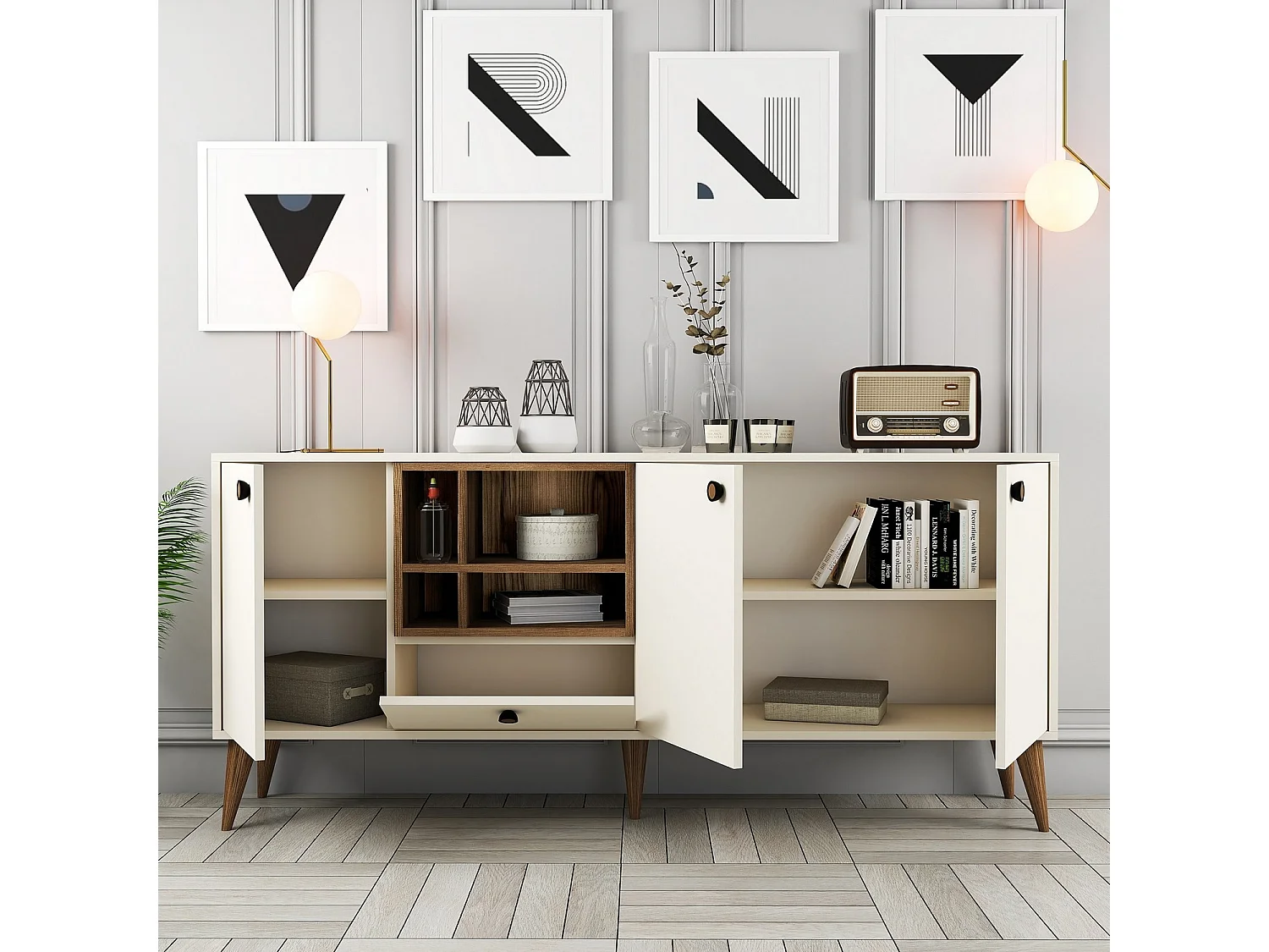 Aparador – 180 cm x 81 cm x 35 cm – Creme – Painéis de Partículas revestido em Melamina