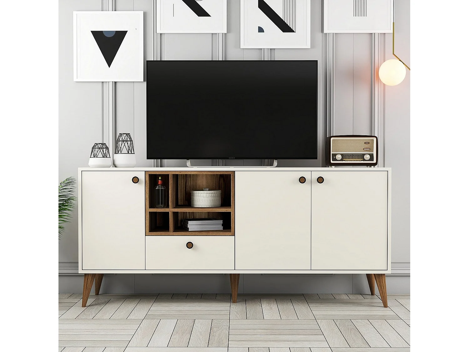 Aparador – 180 cm x 81 cm x 35 cm – Creme – Painéis de Partículas revestido em Melamina