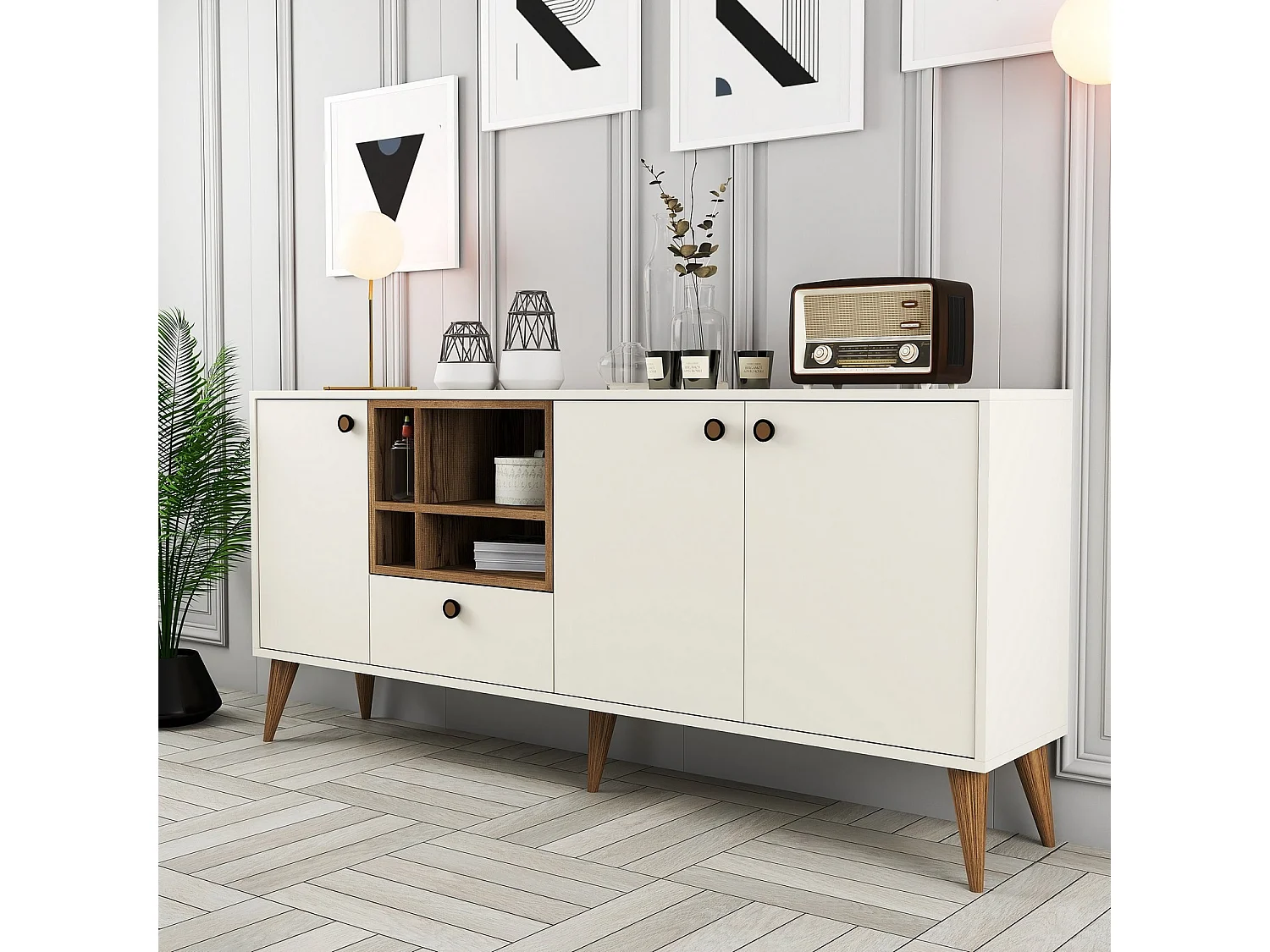 Sideboard – 180 cm x 81 cm x 35 cm – Creme – Spanplatte mit Melaminbeschichtung