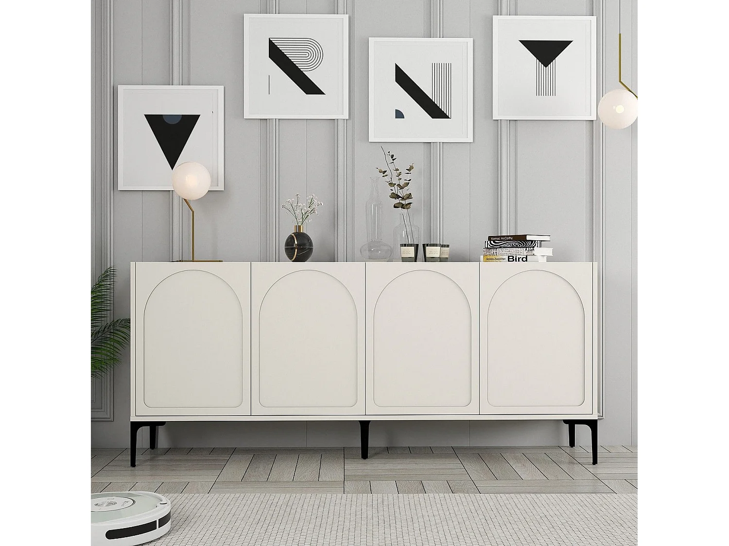 Aparador – 180 x 79 x 35 cm – Creme e Preto – Painel de Partículas