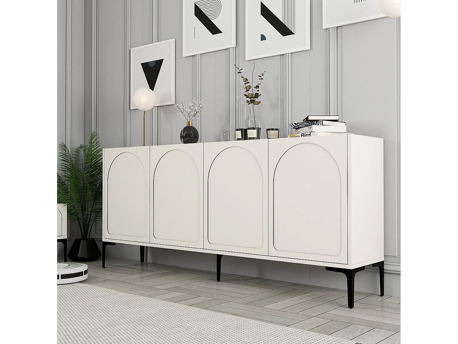 Aparador – 180 x 79 x 35 cm – Creme e Preto – Painel de Partículas