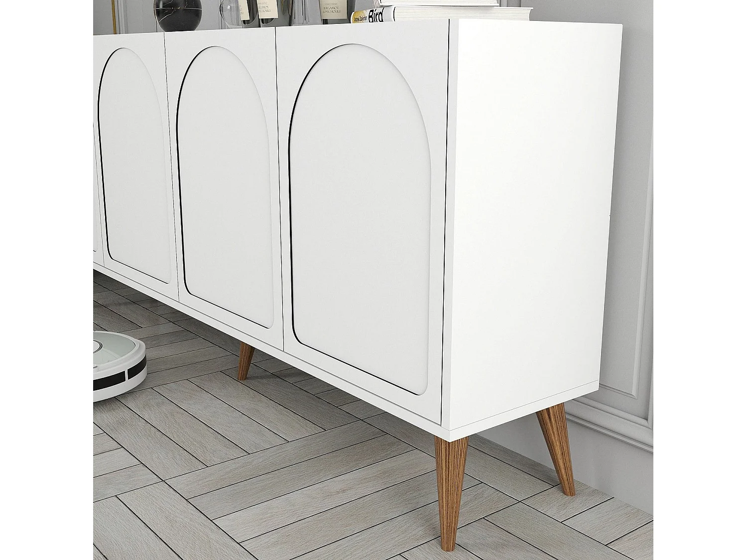 Aparador – 180 x 81 x 35 cm – Blanco y Nogal – Melamina