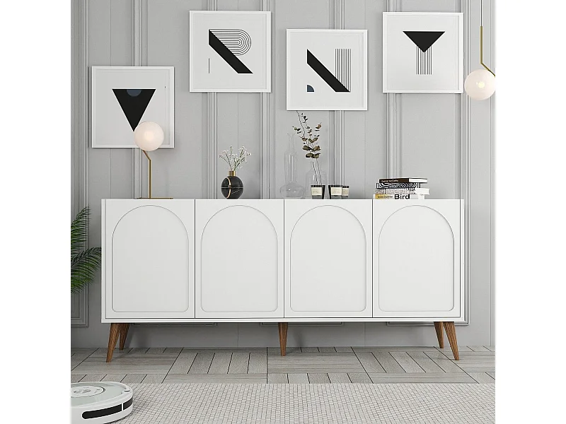 Credenza – 180 x 81 x 35 cm – Bianco e Noce – Melaminico