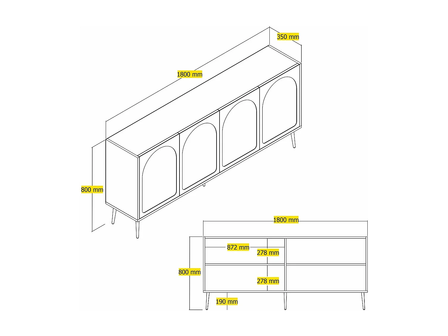 Aparador Elegante em Creme e Dourado – 180 x 80 x 35 cm – Aglomerado de partículas revestido a melamina