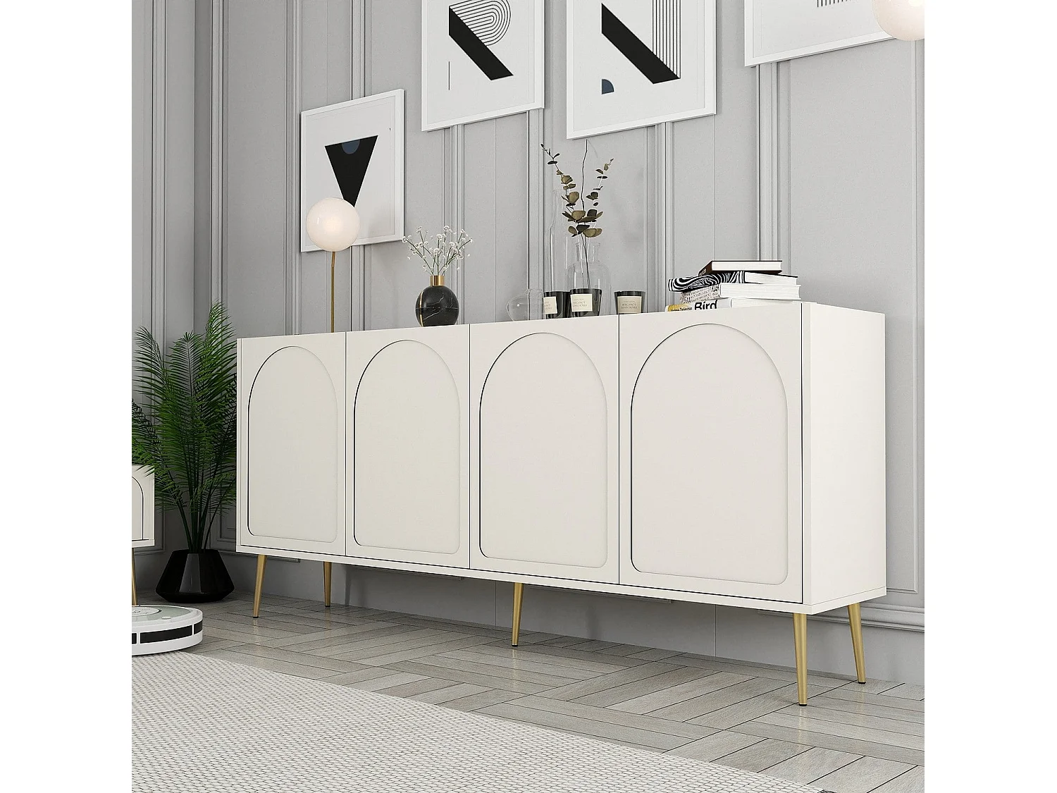 Buffet style minimaliste 4 portes Lyana Crème et Or