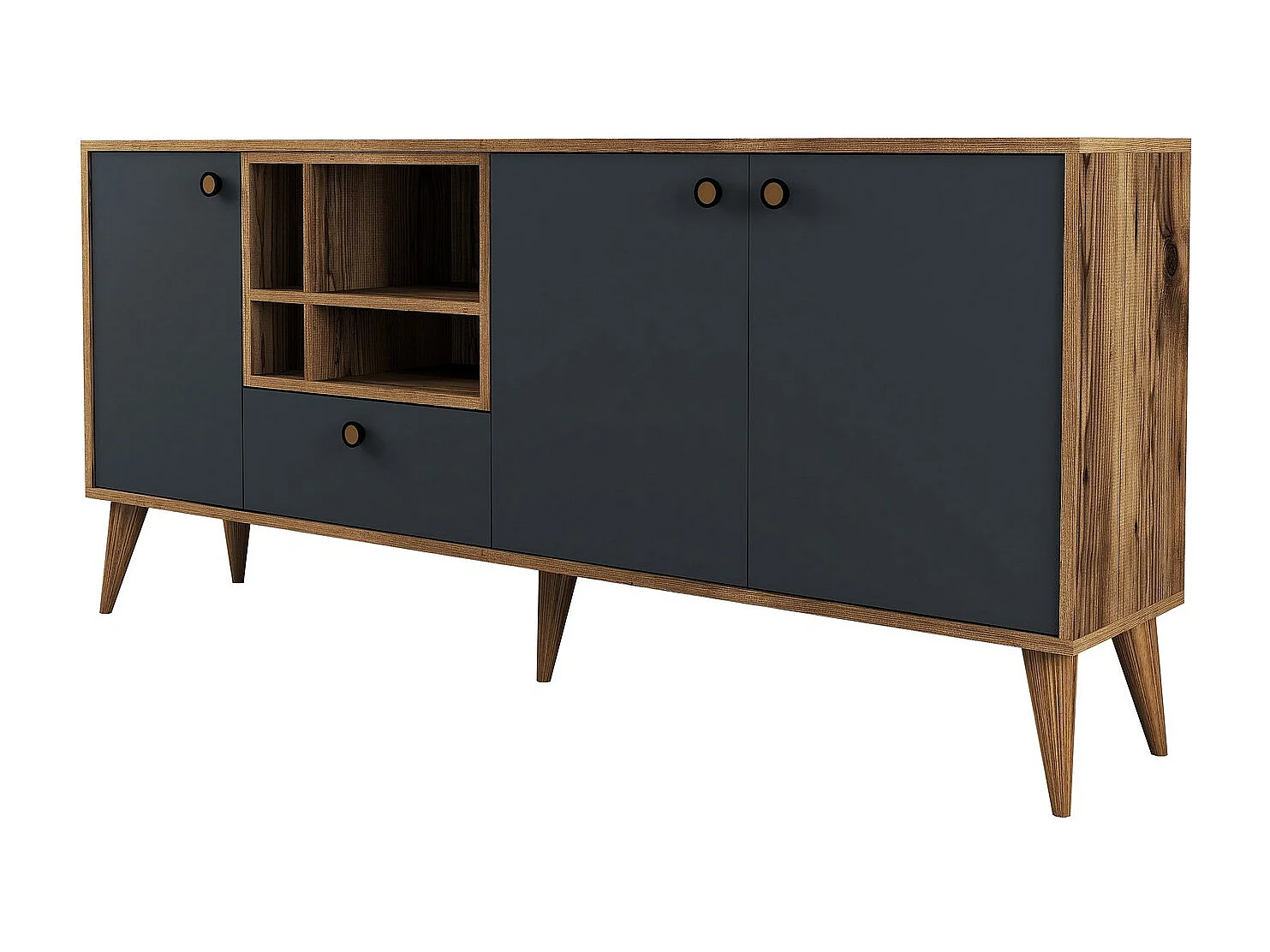 Aparador – 180 x 81 x 35 cm – Antracite e Nogueira – Painel de Partículas revestido a Melamina