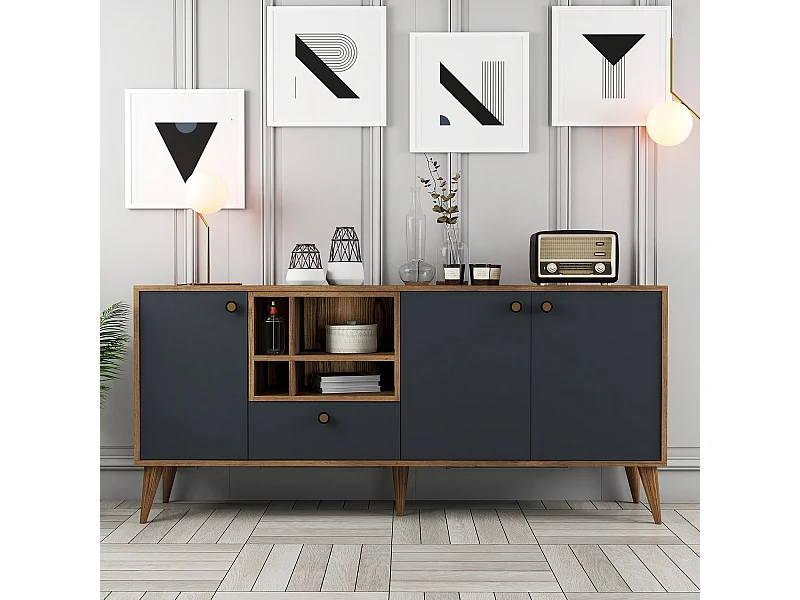 Aparador – 180 x 81 x 35 cm – Antracite e Nogueira – Painel de Partículas revestido a Melamina