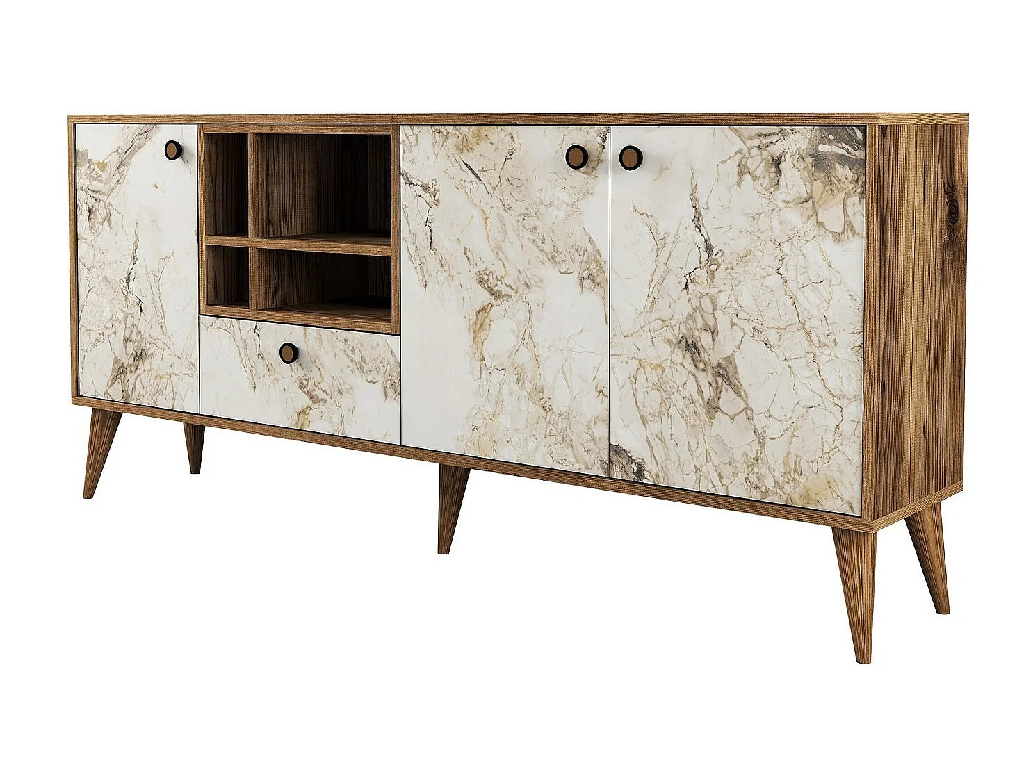 Aparador Napoli color nogal mármol blanco 180x35x81 cm