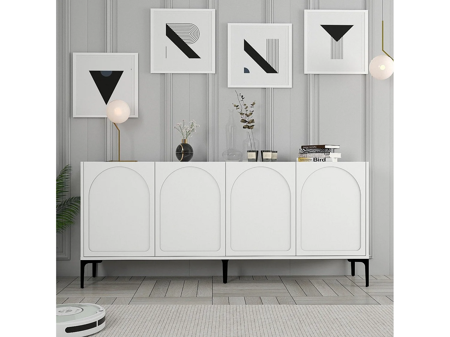 Aparador – 180 x 79 x 35 cm – Blanco y Negro – Tablero de Partículas