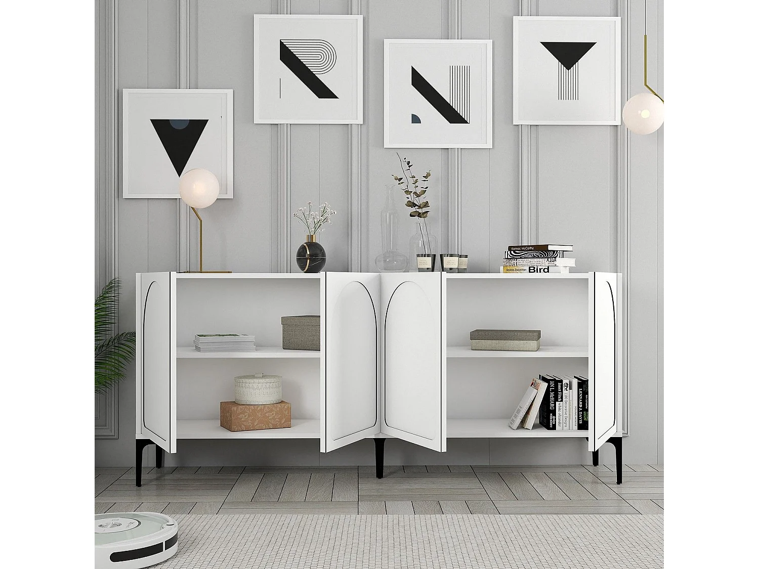 Aparador – 180 x 79 x 35 cm – Blanco y Negro – Tablero de Partículas