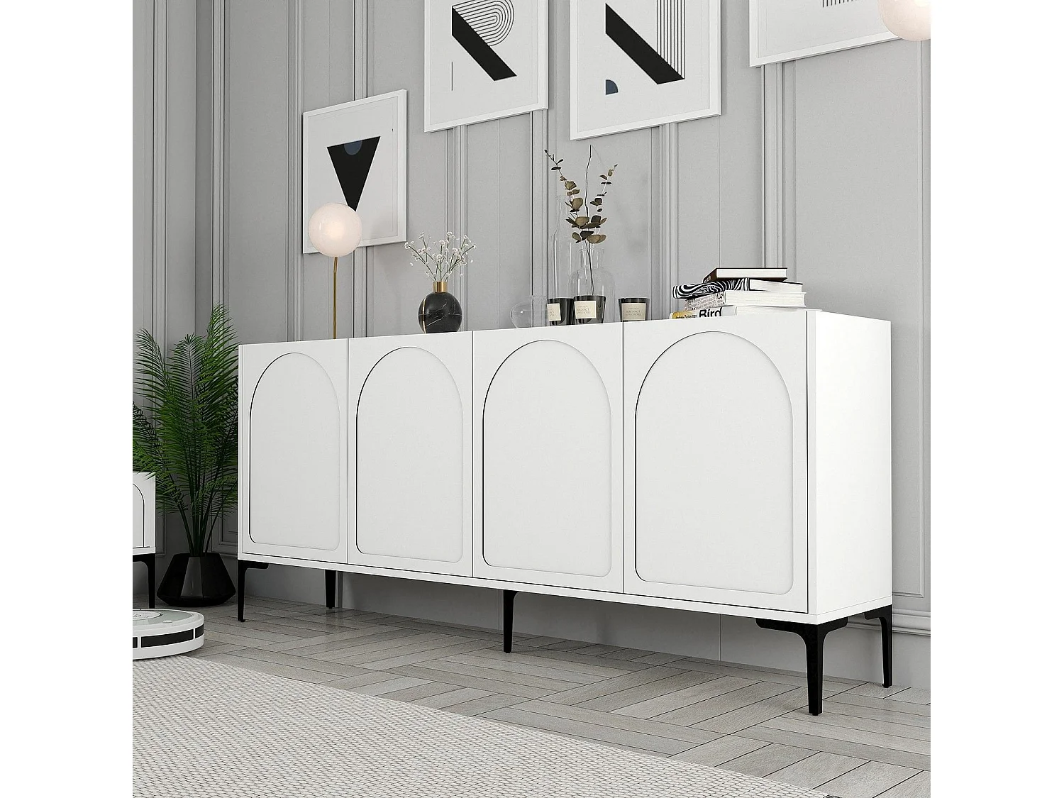 Aparador – 180 x 79 x 35 cm – Blanco y Negro – Tablero de Partículas