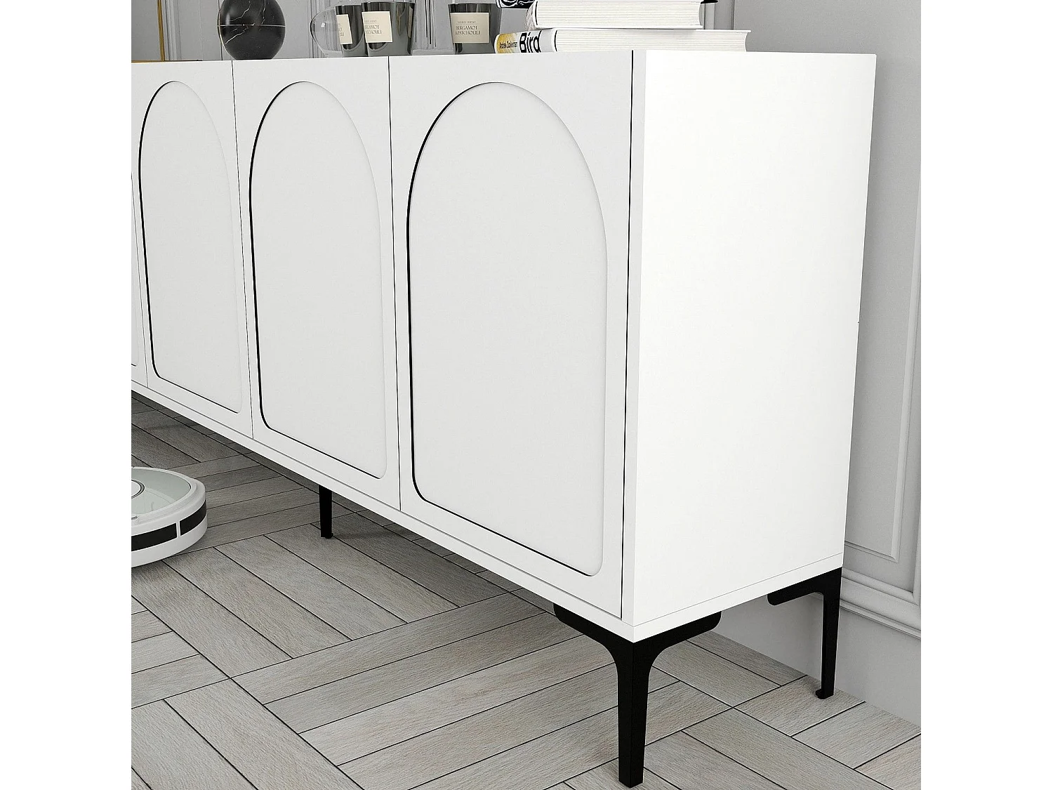 Aparador – 180 x 79 x 35 cm – Blanco y Negro – Tablero de Partículas