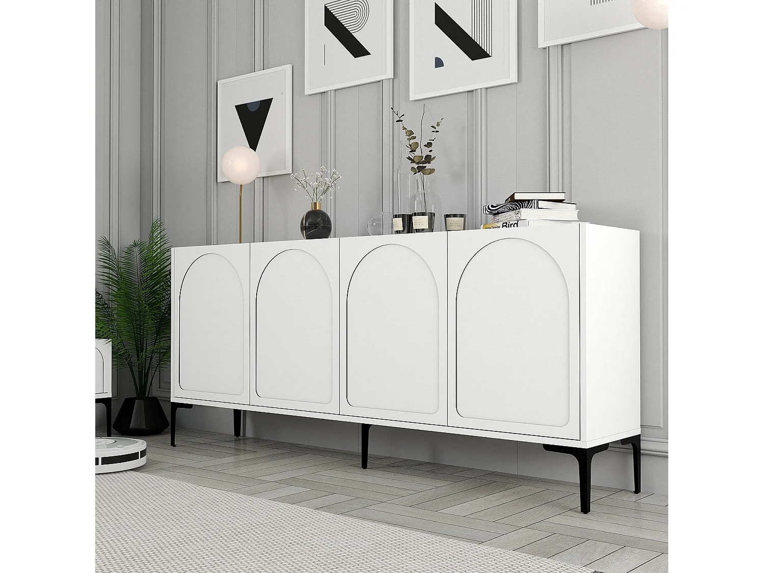 Aparador – 180 x 79 x 35 cm – Blanco y Negro – Tablero de Partículas