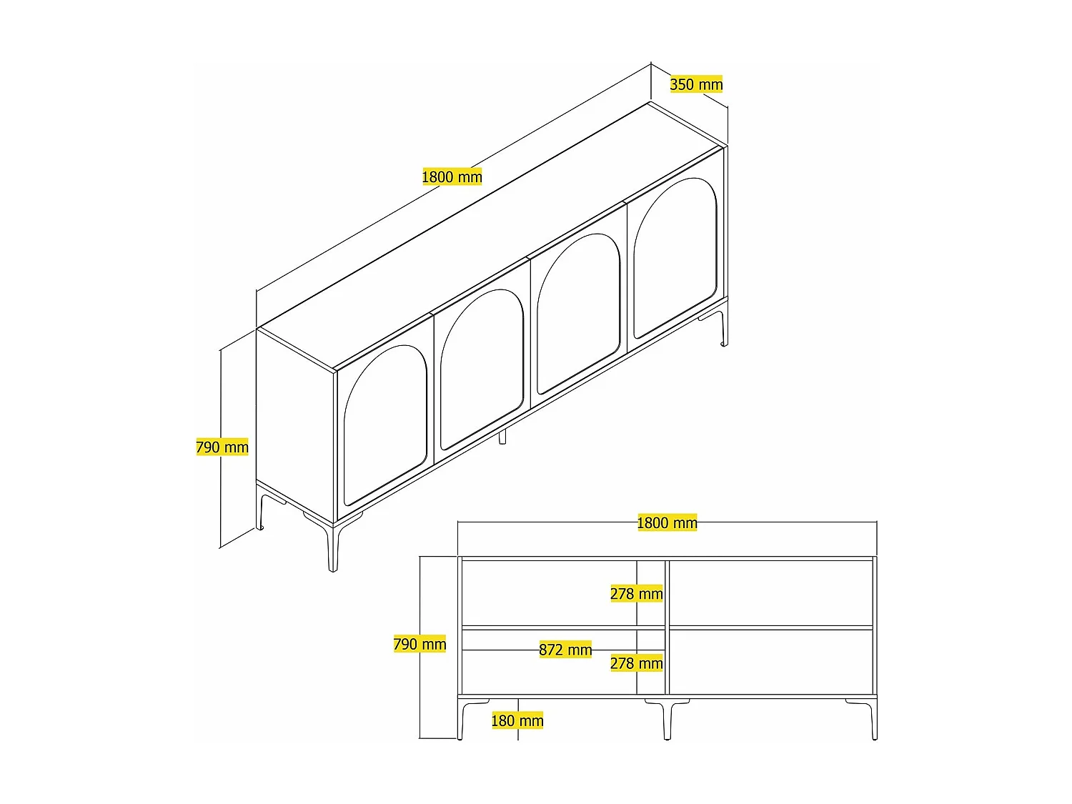 Aparador – 180 x 79 x 35 cm – Atlas e Preto – Painel de Partículas