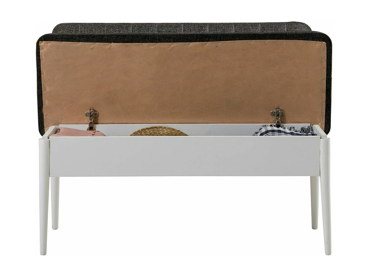 Banquette-coffre capitonnée avec dossier L110cm Scamnum Blanc et Tissu Anthracite