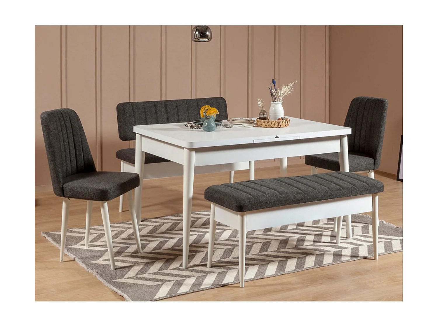 Banquette-coffre capitonnée avec dossier L110cm Scamnum Blanc et Tissu Anthracite