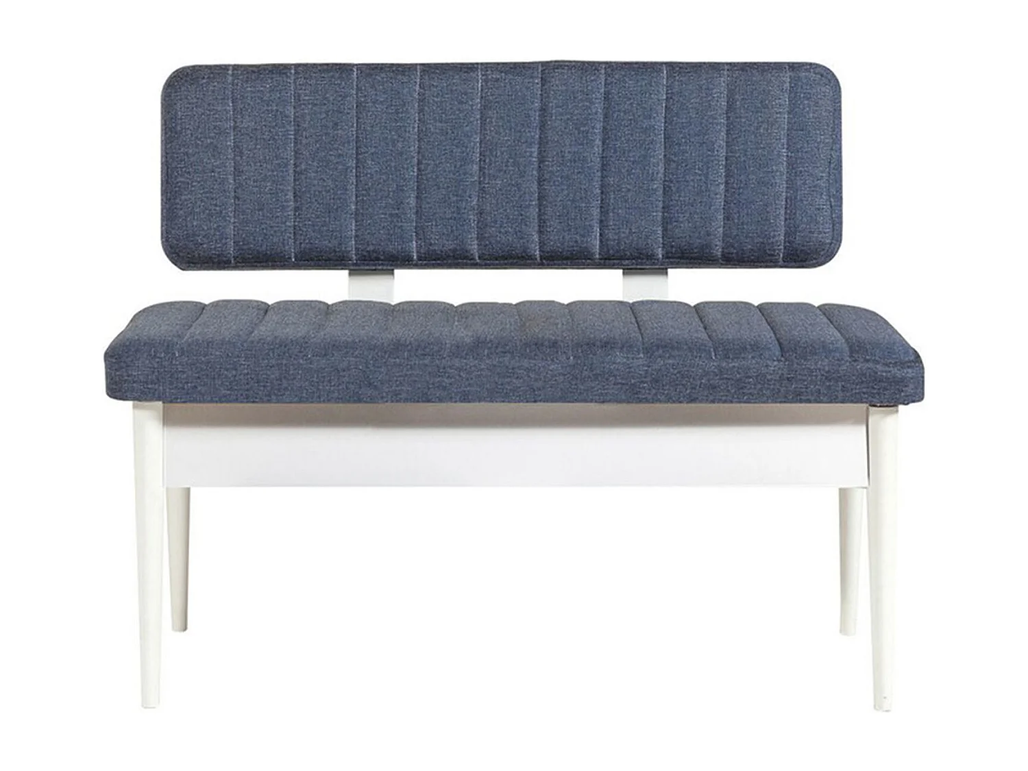 Banquette-coffre capitonnée avec dossier L110cm Scamnum Blanc et Tissu Bleu orage