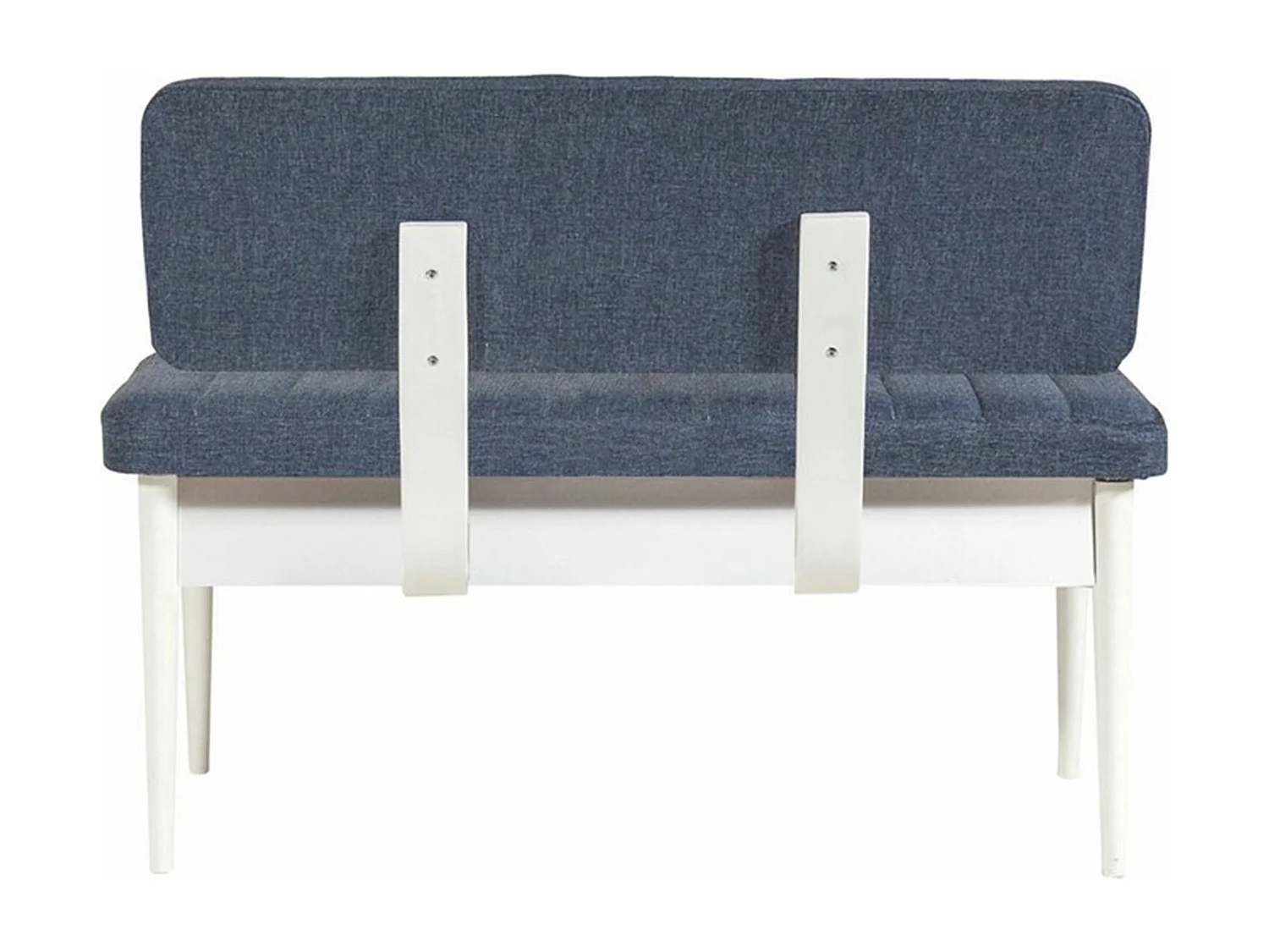 Banquette-coffre capitonnée avec dossier L110cm Scamnum Blanc et Tissu Bleu orage