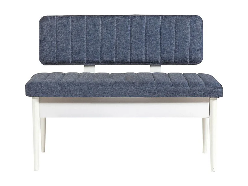 Banquette-coffre capitonnée avec dossier L110cm Scamnum Blanc et Tissu Bleu orage