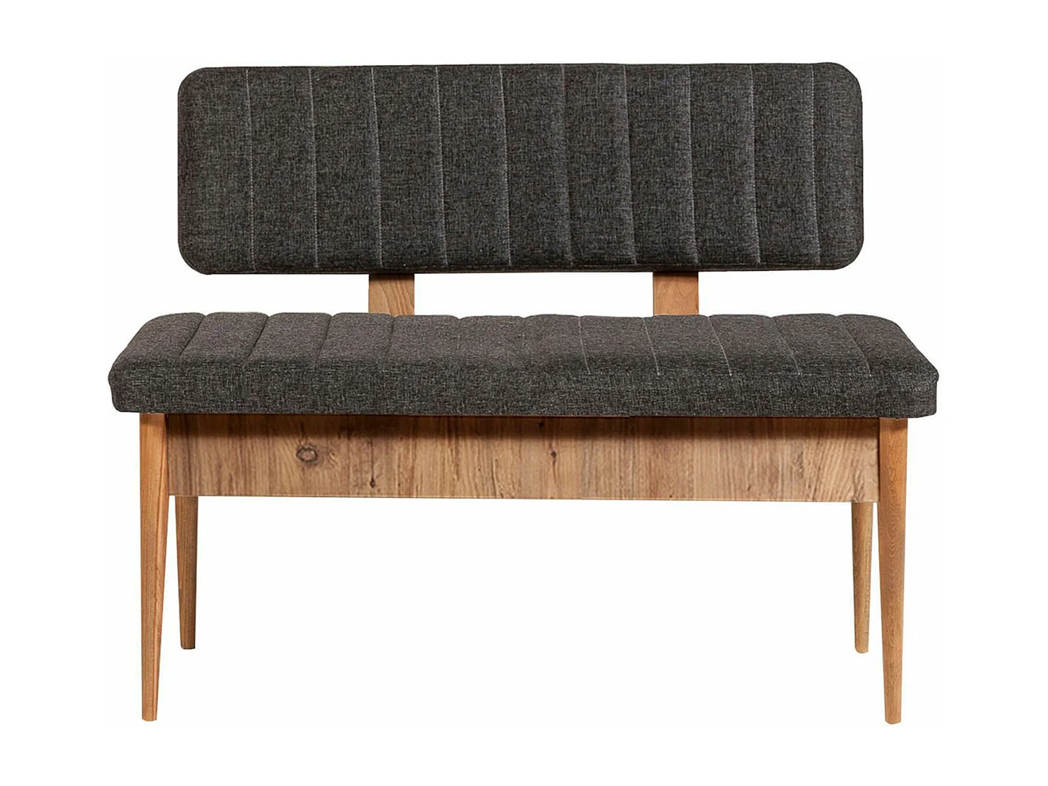 Banquette-coffre capitonnée avec dossier L110cm Scamnum Bois clair et Tissu Anthracite