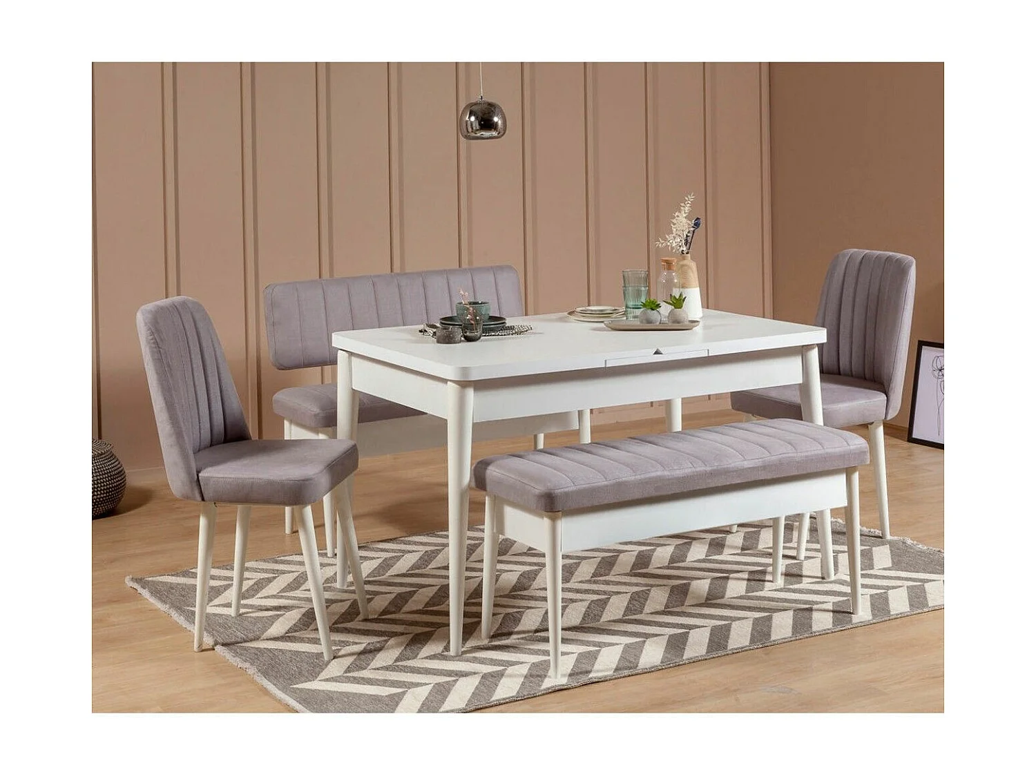 Banquette-coffre capitonnée avec dossier L110cm Scamnum Blanc et Velours Gris clair