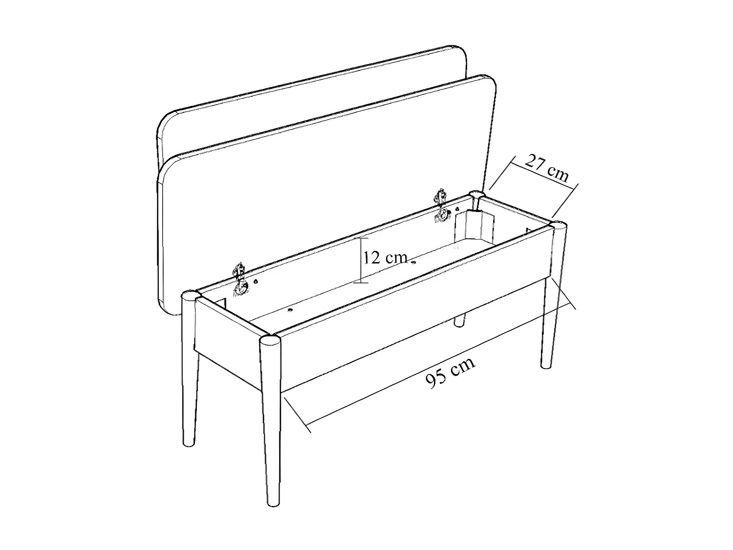Banquette-coffre capitonnée avec dossier L110cm Scamnum Blanc et Velours Gris clair