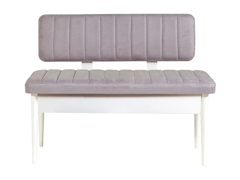 Banquette-coffre capitonnée avec dossier L110cm Scamnum Blanc et Velours Gris clair