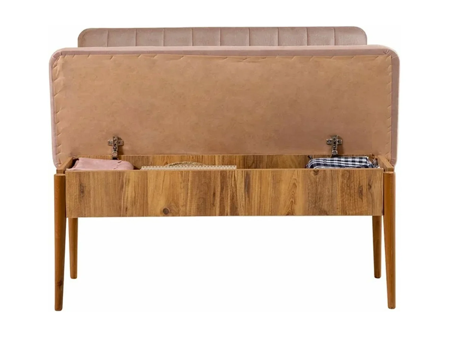 Banquette-coffre capitonnée avec dossier L110cm Scamnum Bois clair et Velours Taupe