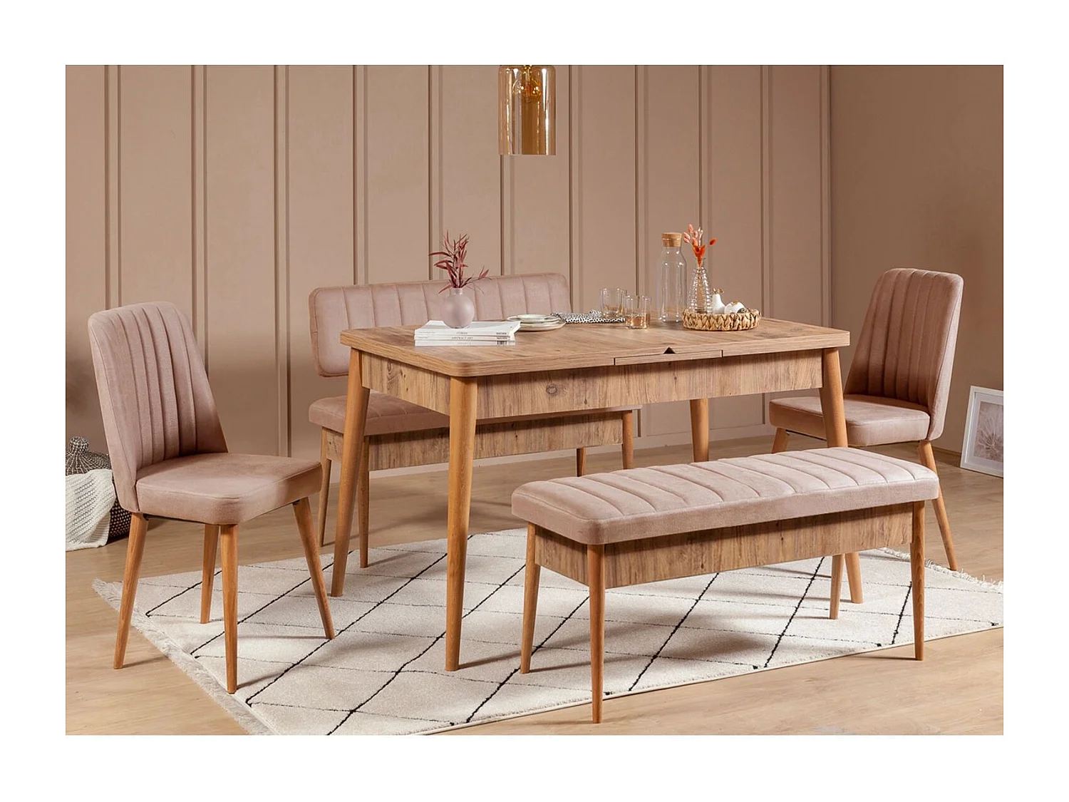 Banquette-coffre capitonnée avec dossier L110cm Scamnum Bois clair et Velours Taupe