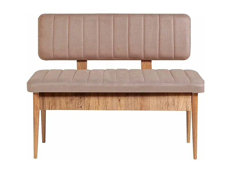 Banquette-coffre capitonnée avec dossier L110cm Scamnum Bois clair et Velours Taupe