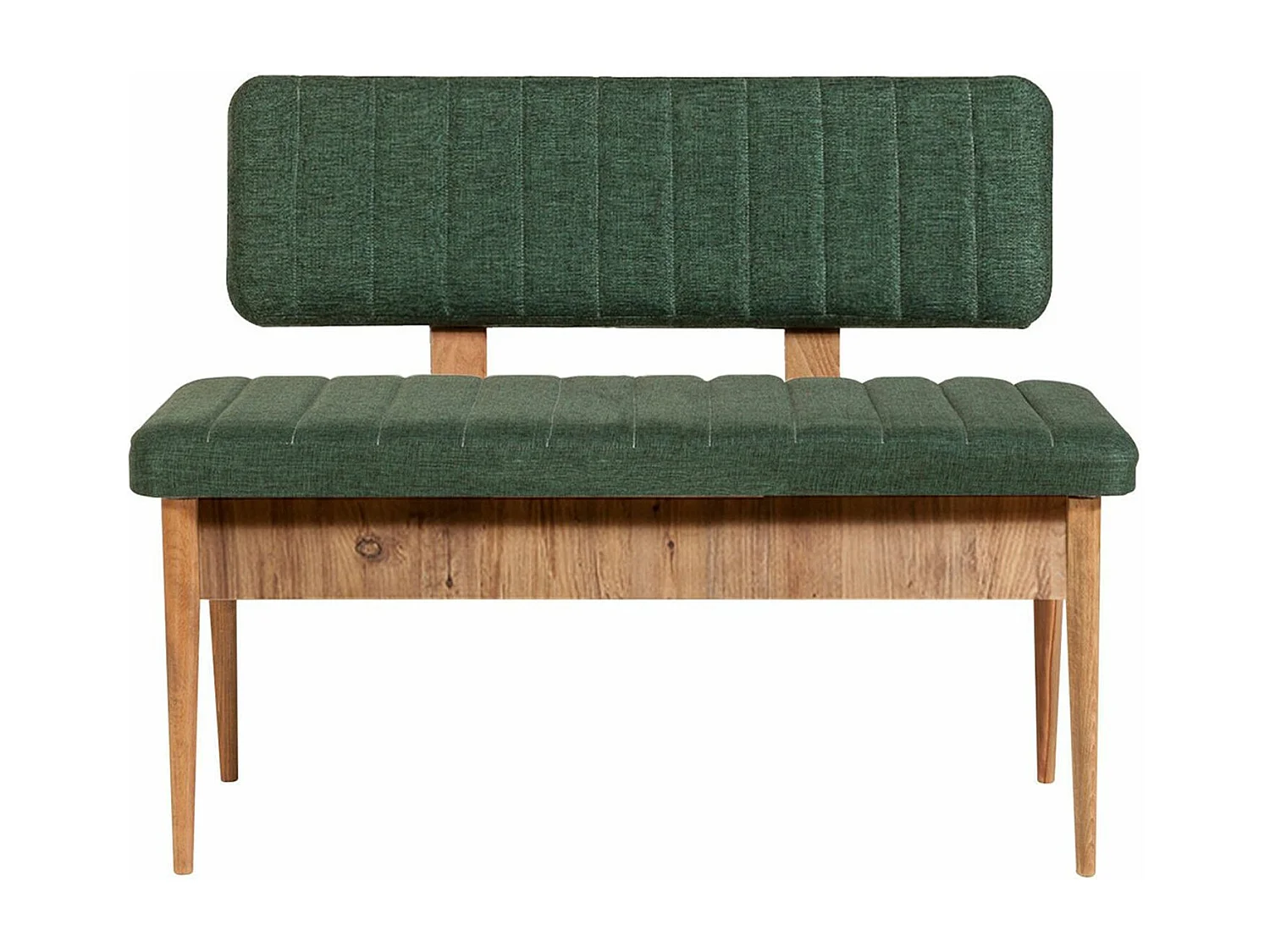 Banquette-coffre capitonnée avec dossier L110cm Scamnum Bois clair et Tissu Vert forêt