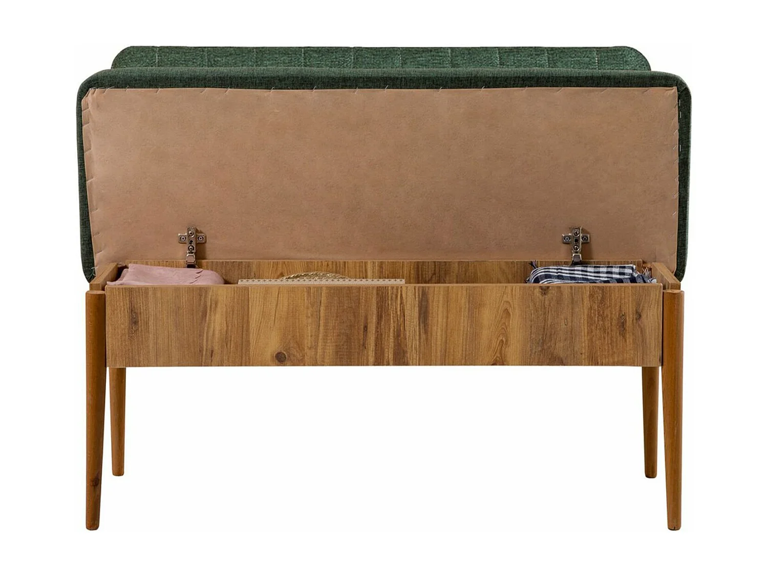 Banquette-coffre capitonnée avec dossier L110cm Scamnum Bois clair et Tissu Vert forêt