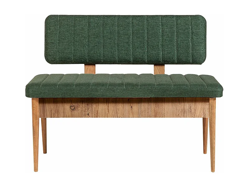 Banquette-coffre capitonnée avec dossier L110cm Scamnum Bois clair et Tissu Vert forêt