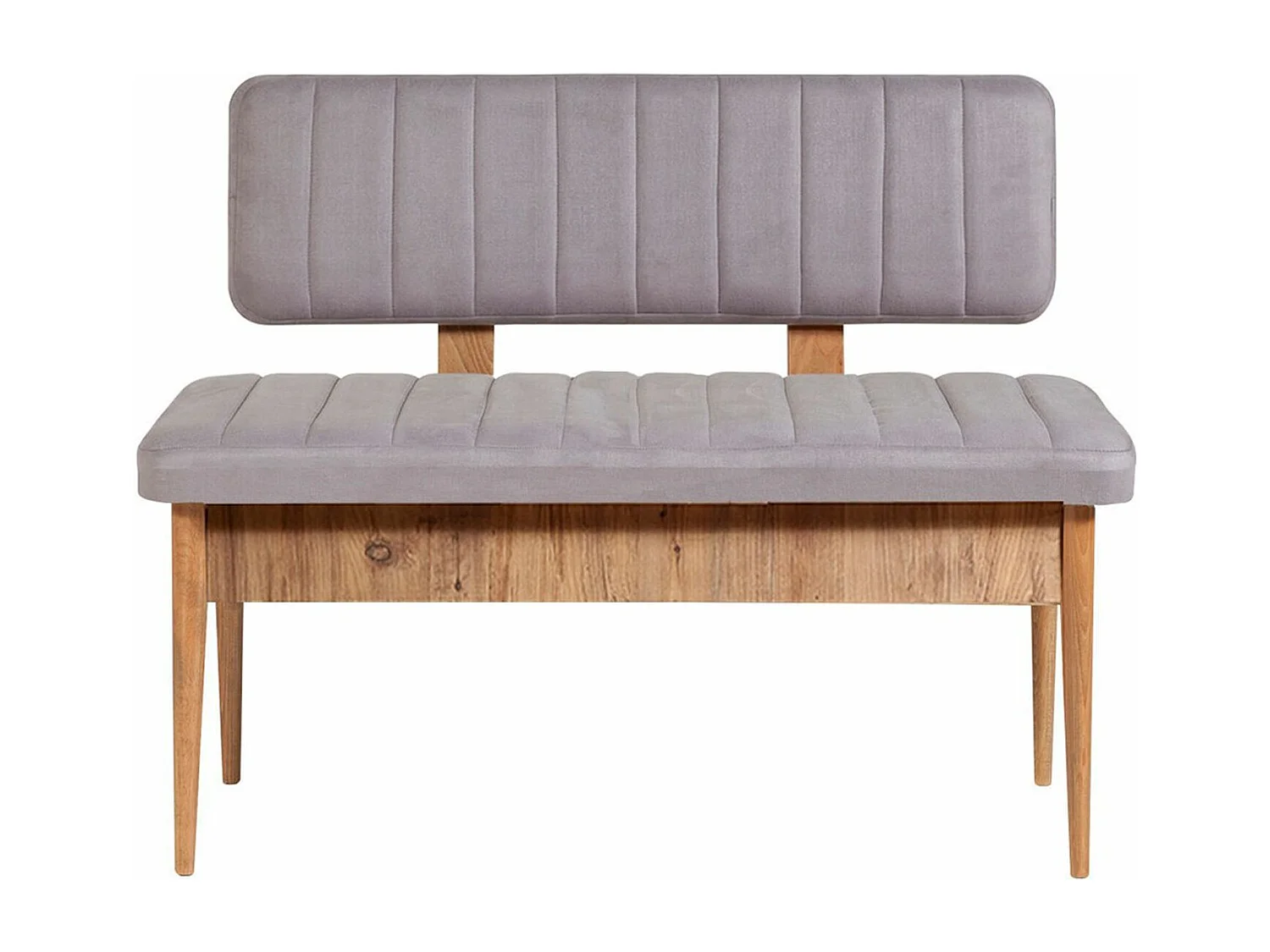Banquette-coffre capitonnée avec dossier L110cm Scamnum Bois clair et Velours Gris clair